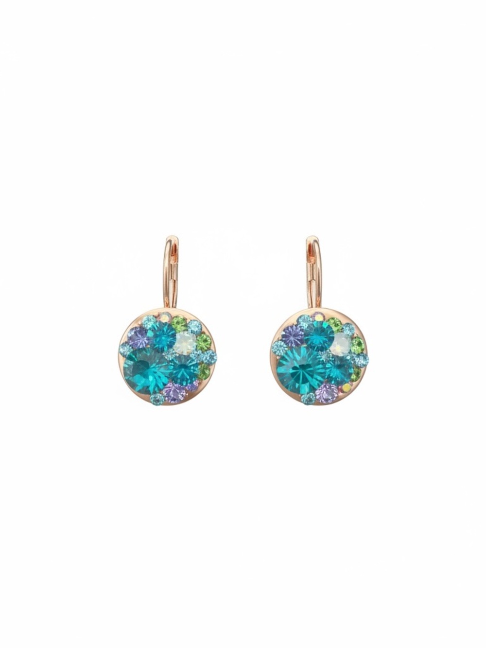 Rose Gold Tone With Blue Green Crystal Lever-back Earrings